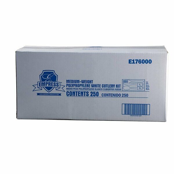 Medium Weight Cutlery Kit Polypro Knife/Fork/Teaspoon/S&P/Napkin, 250PK, Empress, Mfr#: E176000